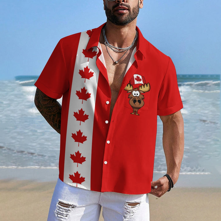 Canada Day Chest Pocket Casual Bowling Shirt 2410008253