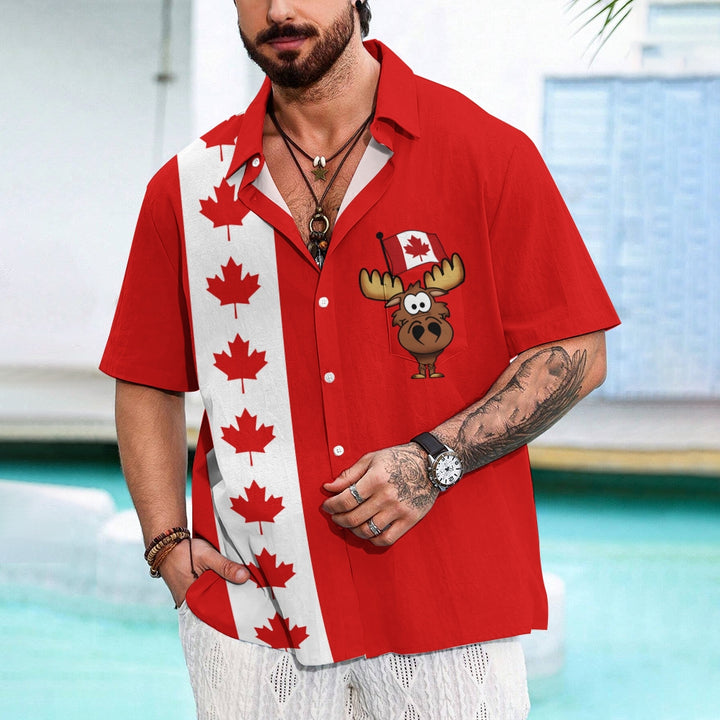 Canada Day Chest Pocket Casual Bowling Shirt 2410008253