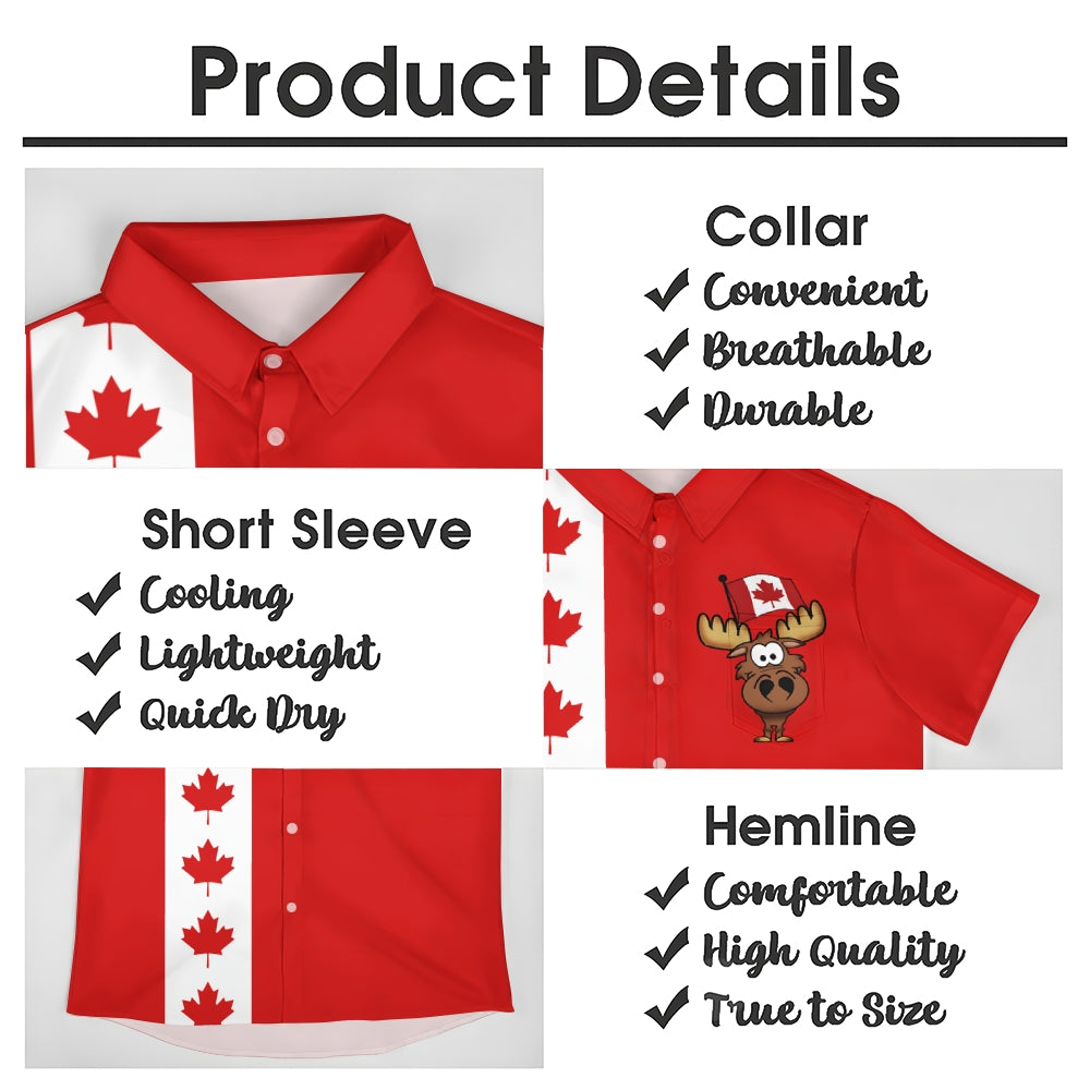 Canada Day Chest Pocket Casual Bowling Shirt 2410008253