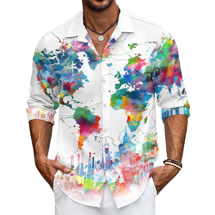 Men's Fashionable Casual Map Print Shirt 2411000212