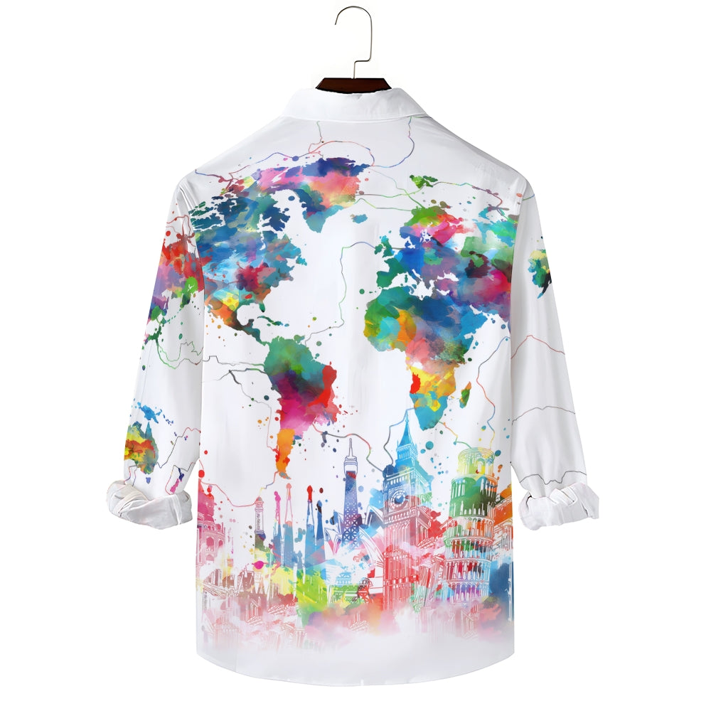 Men's Fashionable Casual Map Print Shirt 2411000212