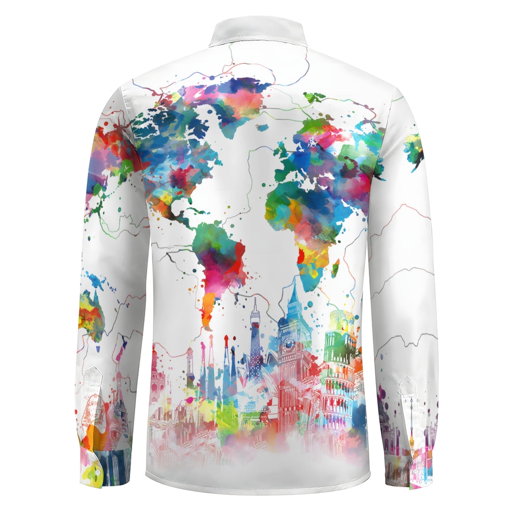 Men's Fashionable Casual Map Print Shirt 2411000212