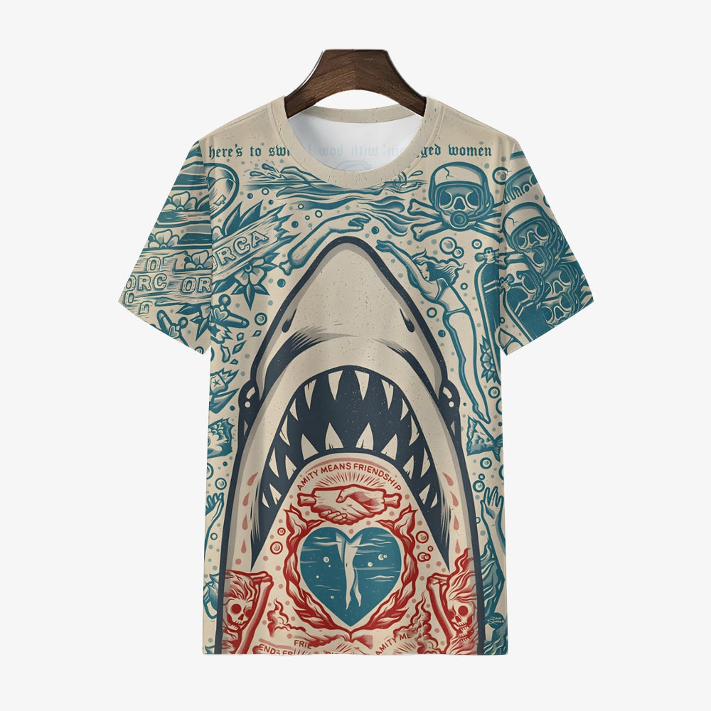 Men's shark print crew neck casual T-shirt 2311000181