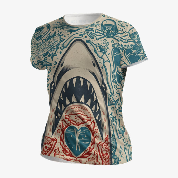 Men's shark print crew neck casual T-shirt 2311000181