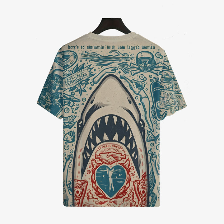 Men's shark print crew neck casual T-shirt 2311000181