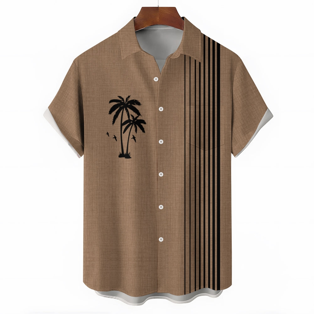 Hawaiian Striped Bowling Shirt Casual Large Size Short Sleeve Shirt 2407002032