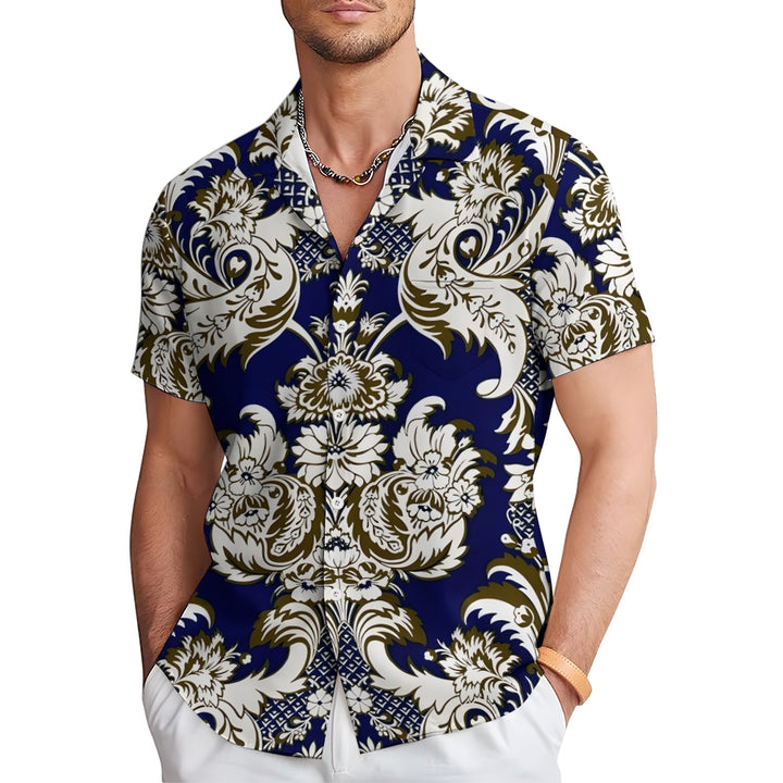 Baroque Art Pattern Casual Short Sleeve Shirt 2403000246