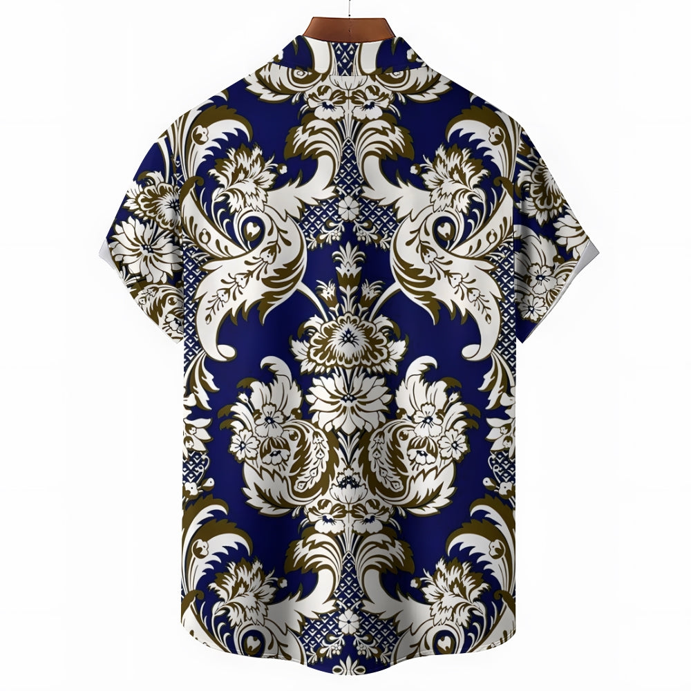 Baroque Art Pattern Casual Short Sleeve Shirt 2403000246