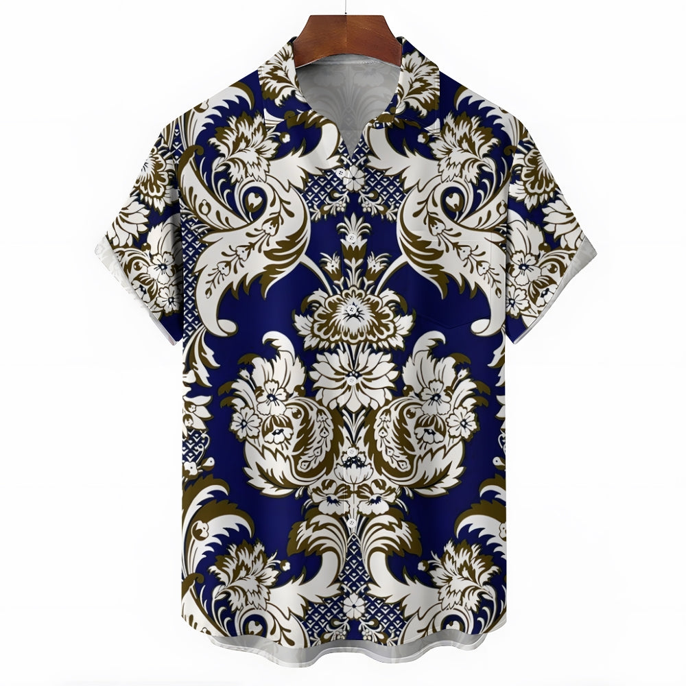 Baroque Art Pattern Casual Short Sleeve Shirt 2403000246