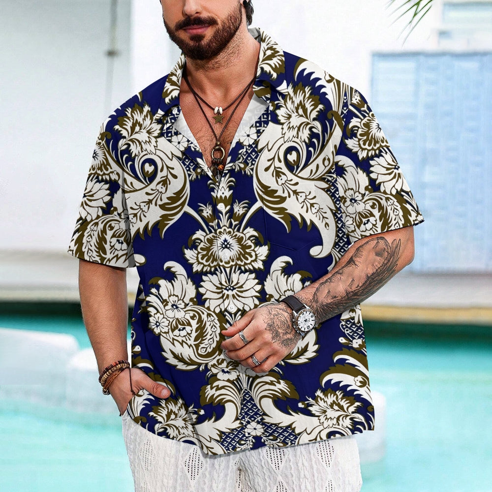 Baroque Art Pattern Casual Short Sleeve Shirt 2403000246