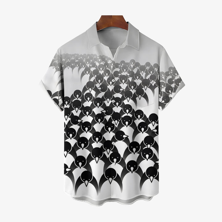 Men's Penguin Print Casual Short Sleeve Shirt 2310000980