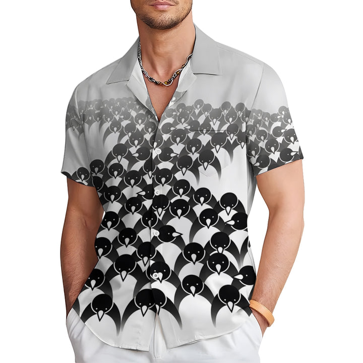 Men's Penguin Print Casual Short Sleeve Shirt 2310000980