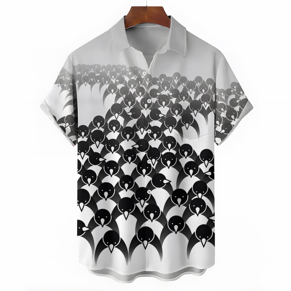 Men's Penguin Print Casual Short Sleeve Shirt 2310000980