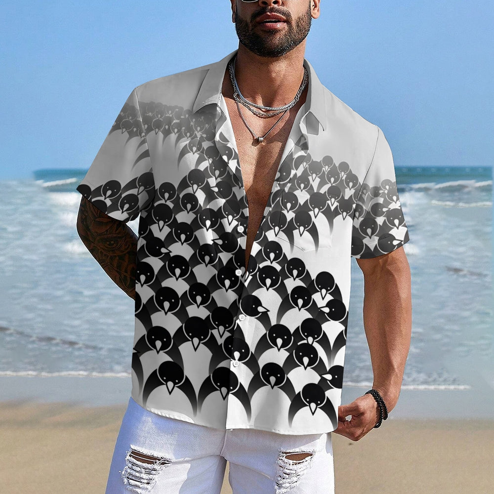 Men's Penguin Print Casual Short Sleeve Shirt 2310000980