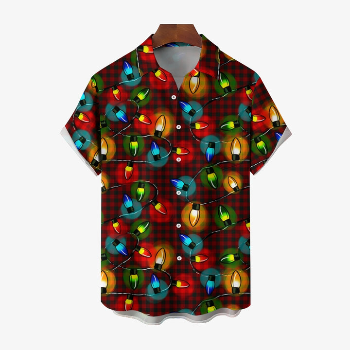 Christmas Decorated Chest Pocket Short Sleeve Casual Shirt 2311000132