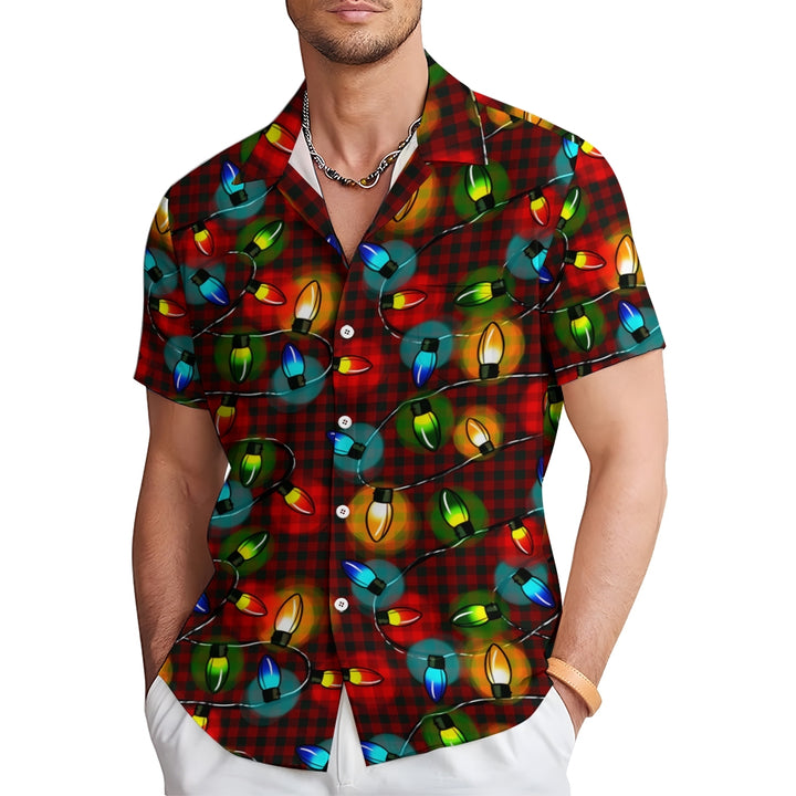 Christmas Decorated Chest Pocket Short Sleeve Casual Shirt 2311000132