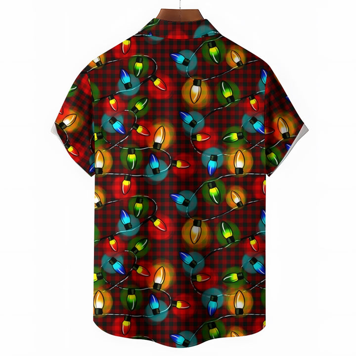 Christmas Decorated Chest Pocket Short Sleeve Casual Shirt 2311000132