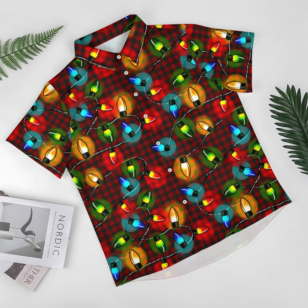 Christmas Decorated Chest Pocket Short Sleeve Casual Shirt 2311000132