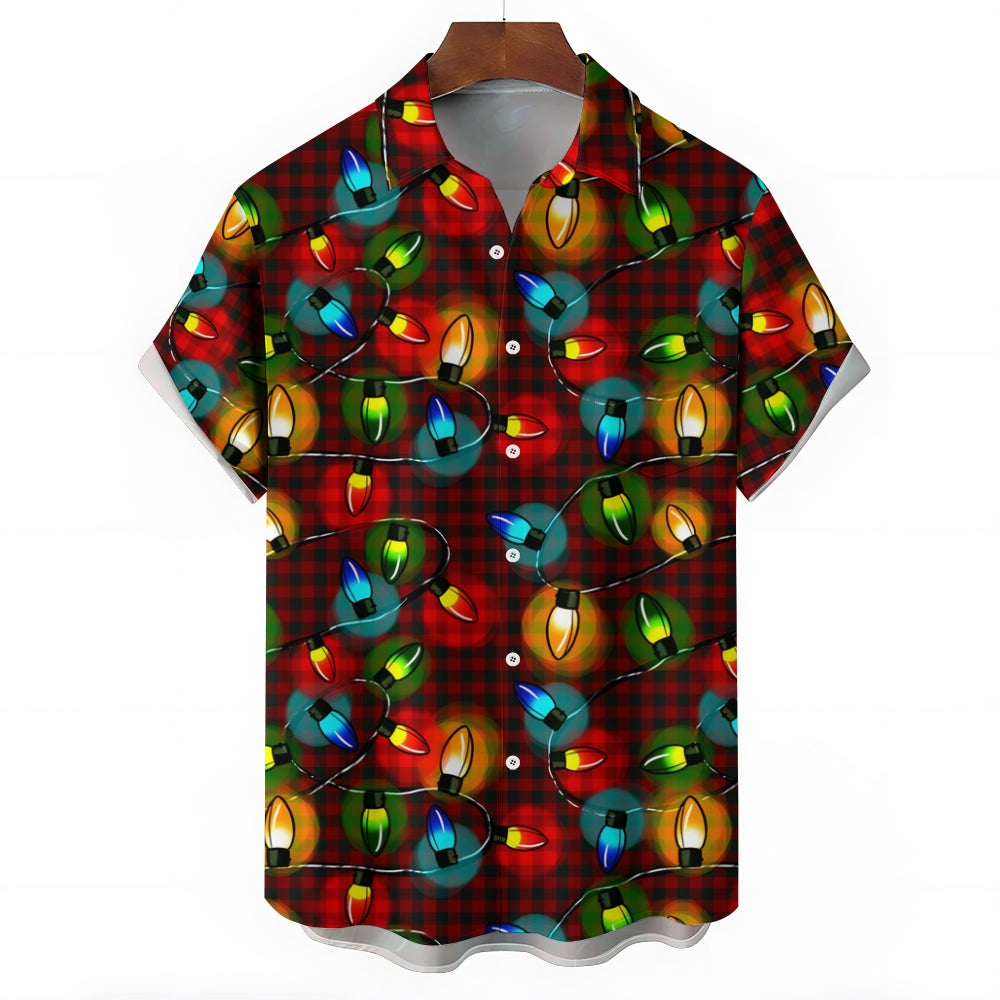 Christmas Decorated Chest Pocket Short Sleeve Casual Shirt 2311000132