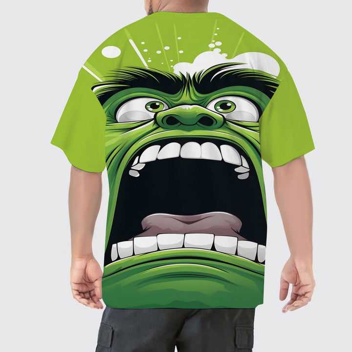 Men's Green Giant Pattern 3D Print Crew Neck Short Sleeve T-shirt 2408006328