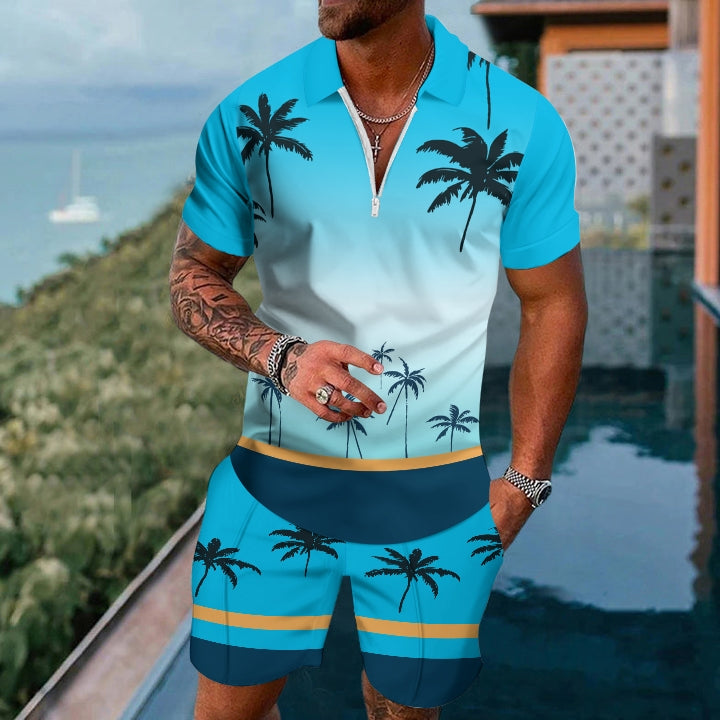 Men's Hawaiian Style Coconut Trees Print 2-piece Set 2411001888