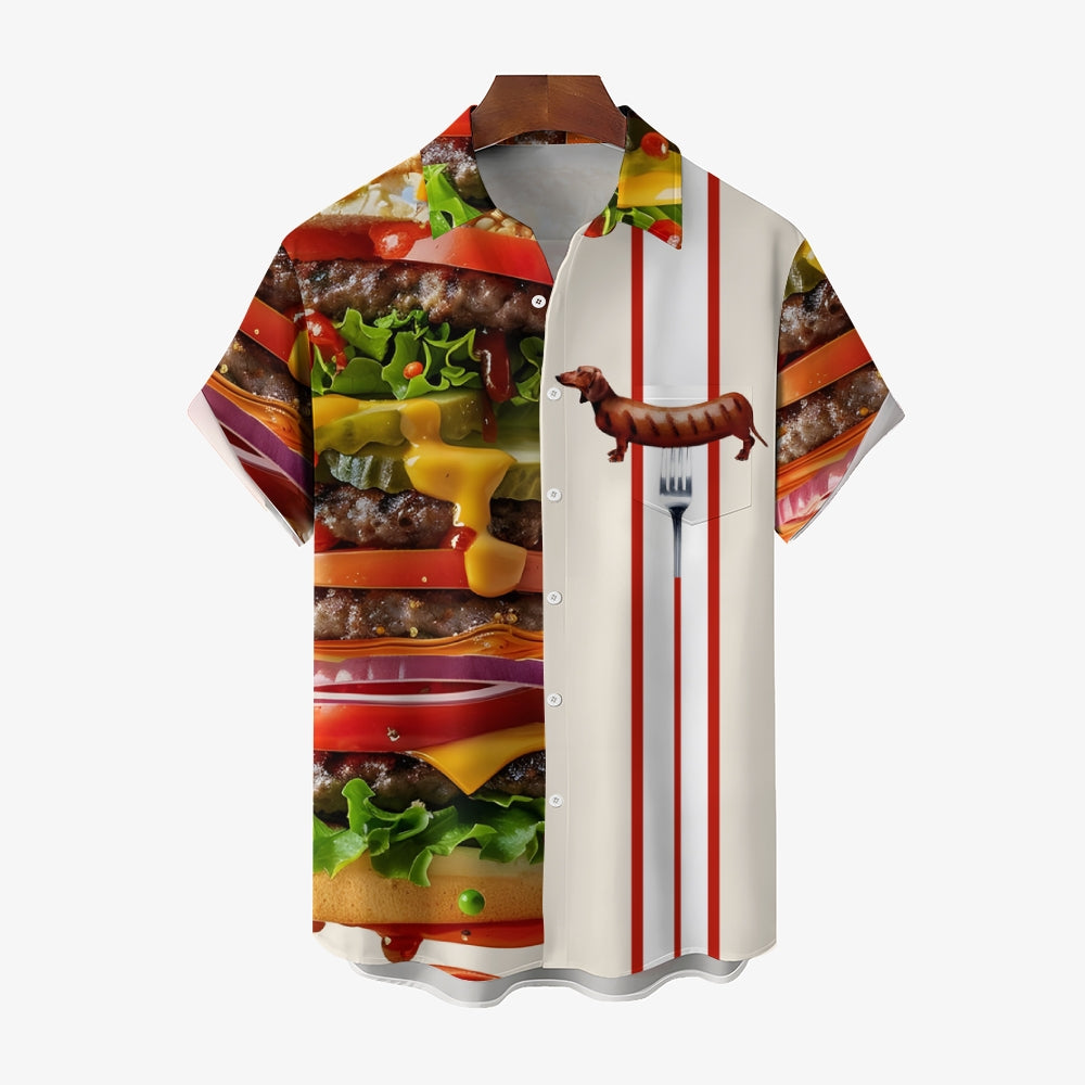 Hamburger Dachshund Casual Large Size Short Sleeve Shirt 2411004205