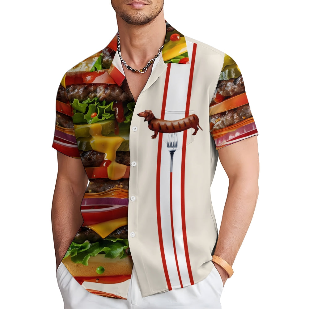 Hamburger Dachshund Casual Large Size Short Sleeve Shirt 2411004205