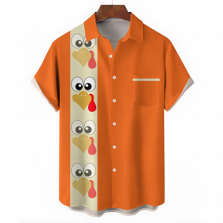 Moisture Wicking Thanksgiving Turkey Breast Pocket Bowling Shirt