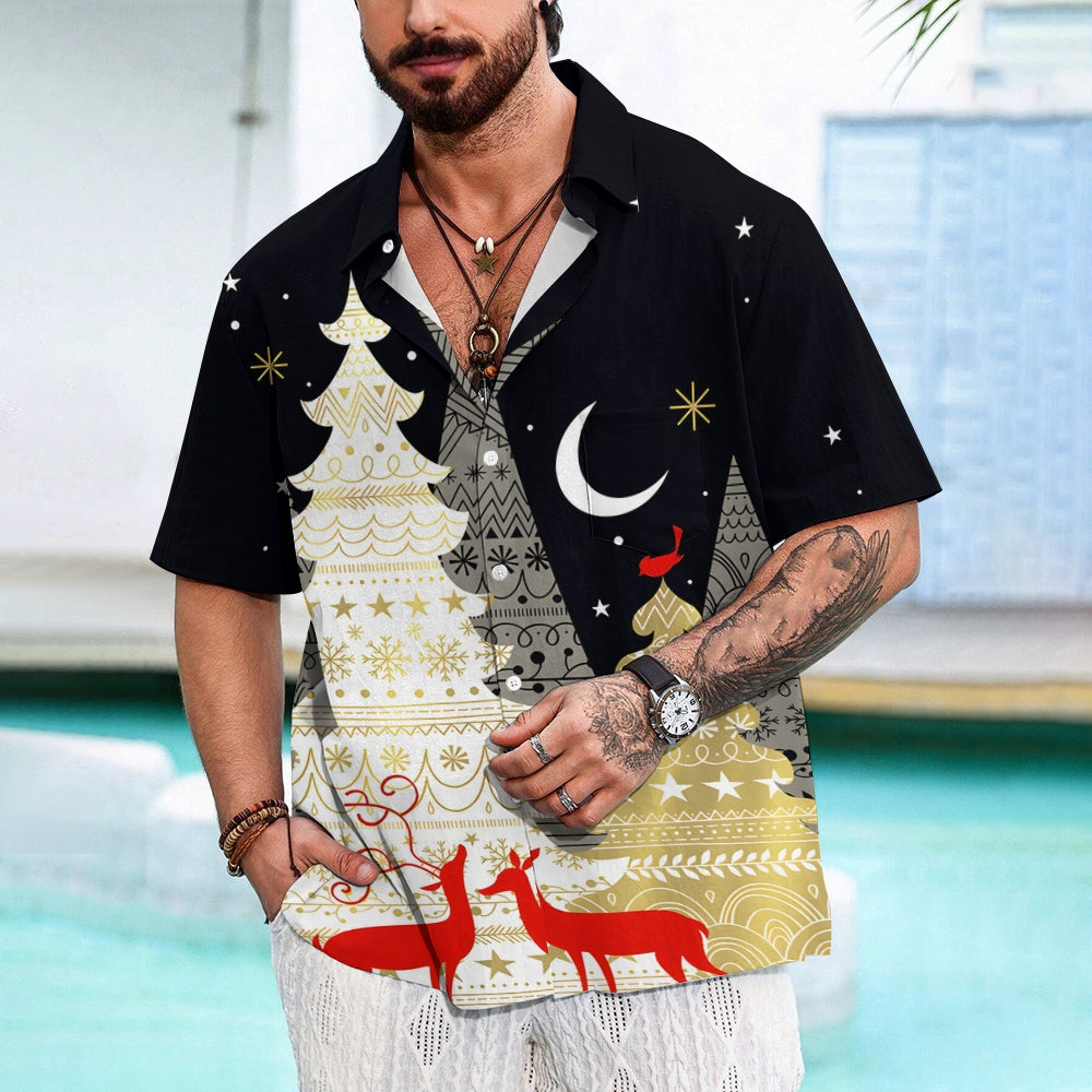 Men's Ashion Casual Christmas Printed Short Sleeve Shirt 2411004238