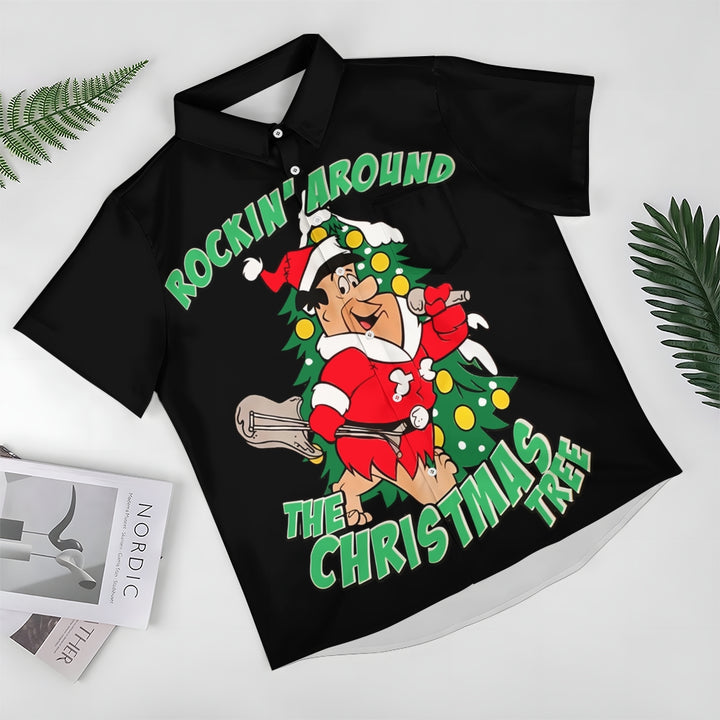 Retro Comic Christmas Print Short Sleeve Shirt