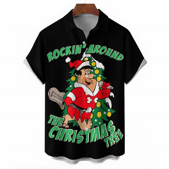 Retro Comic Christmas Print Short Sleeve Shirt