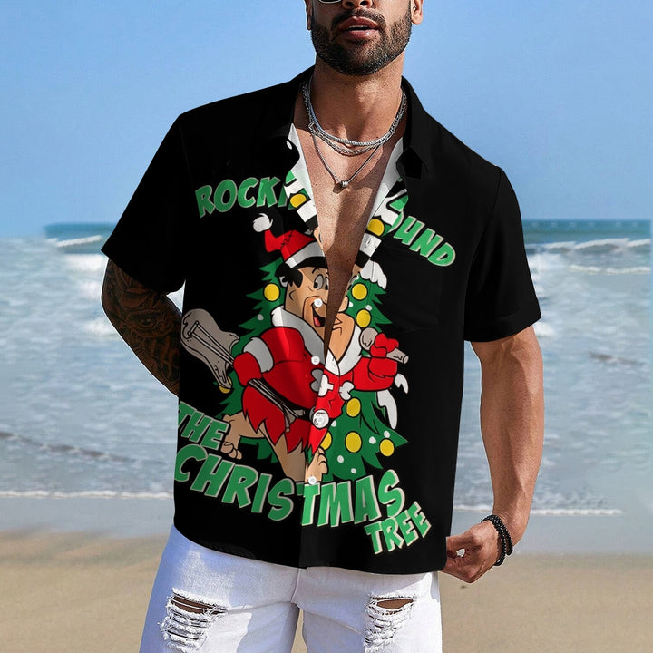 Retro Comic Christmas Print Short Sleeve Shirt