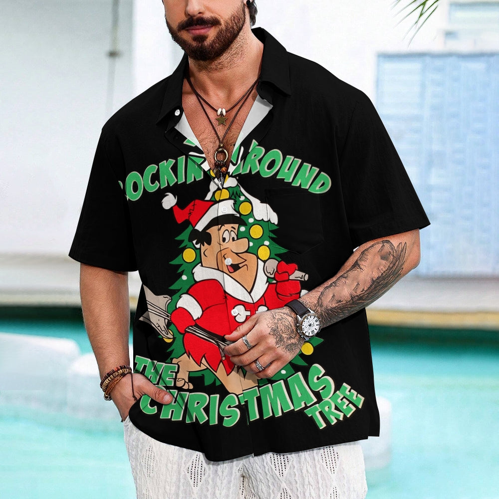 Retro Comic Christmas Print Short Sleeve Shirt