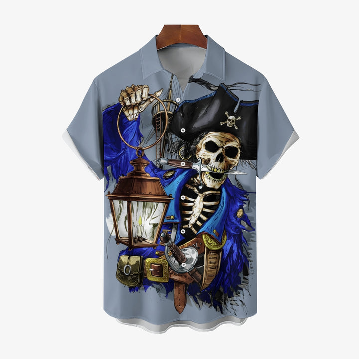 Casual Holiday Vintage Skull Print Short Sleeve Shirt 2411004300