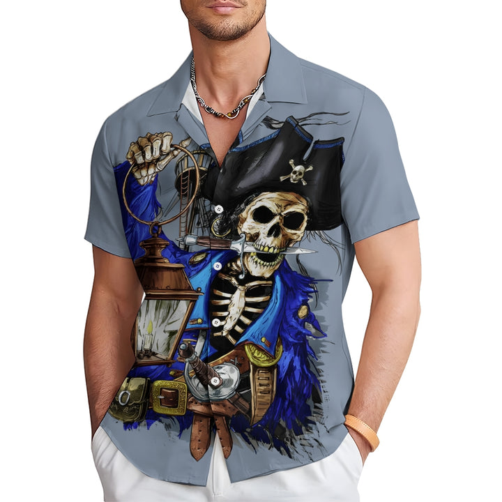 Casual Holiday Vintage Skull Print Short Sleeve Shirt 2411004300