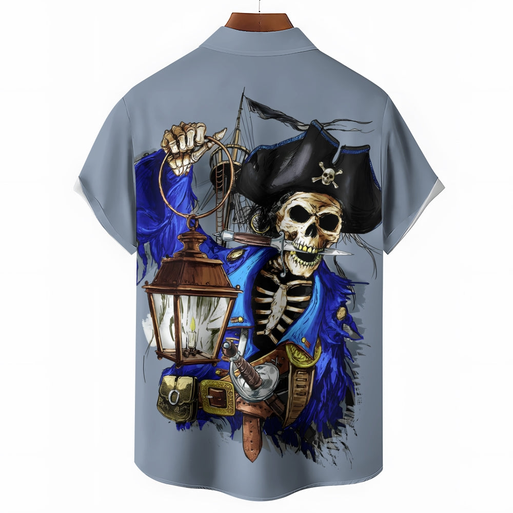 Casual Holiday Vintage Skull Print Short Sleeve Shirt 2411004300