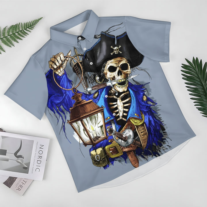 Casual Holiday Vintage Skull Print Short Sleeve Shirt 2411004300