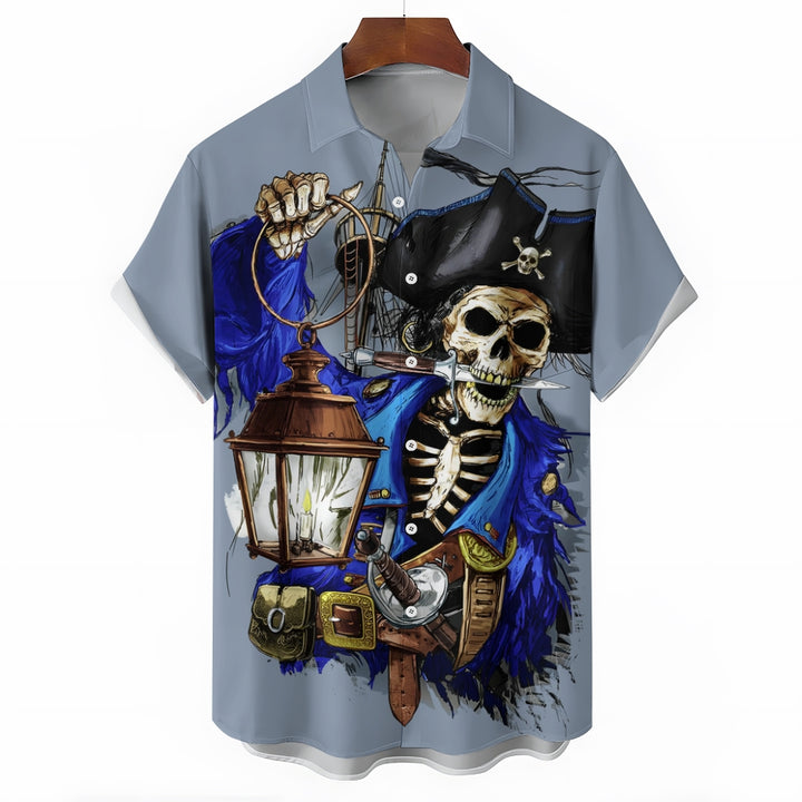 Casual Holiday Vintage Skull Print Short Sleeve Shirt 2411004300