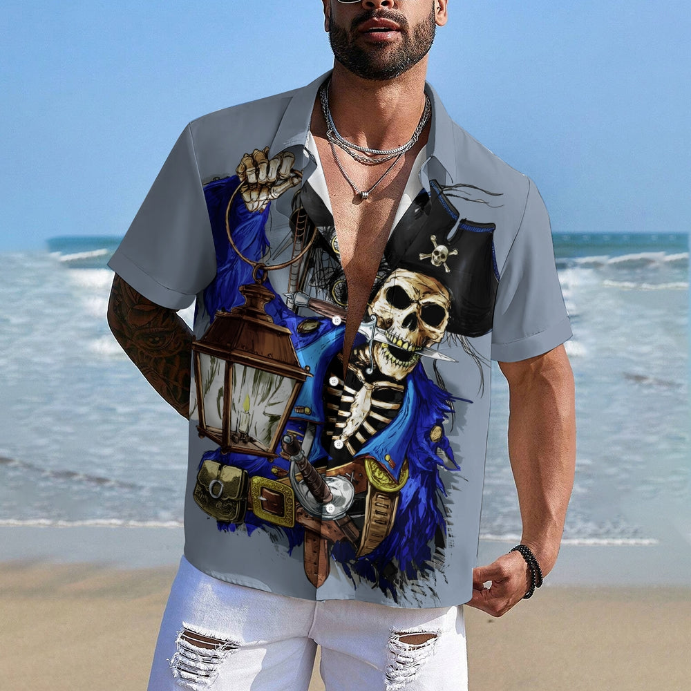 Casual Holiday Vintage Skull Print Short Sleeve Shirt 2411004300