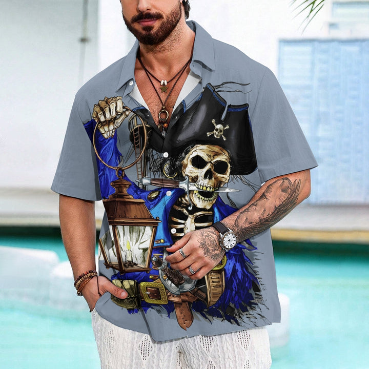 Casual Holiday Vintage Skull Print Short Sleeve Shirt 2411004300