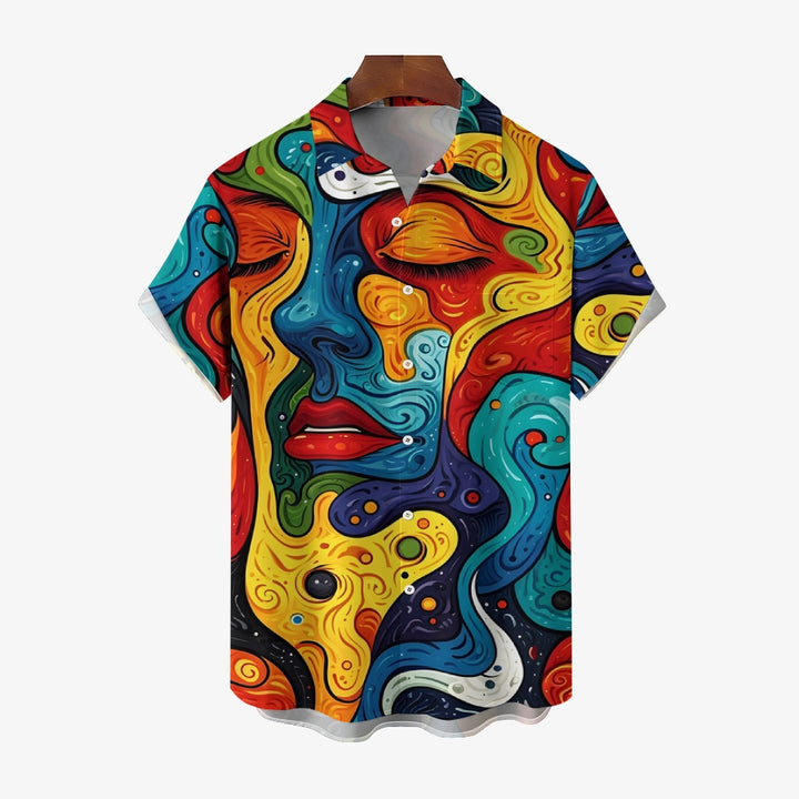 Men's Abstract Art Face Lips Short Sleeve Shirt 2411004332