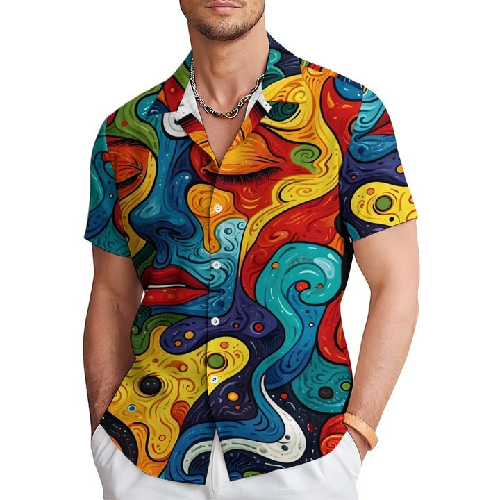 Men's Abstract Art Face Lips Short Sleeve Shirt 2411004332