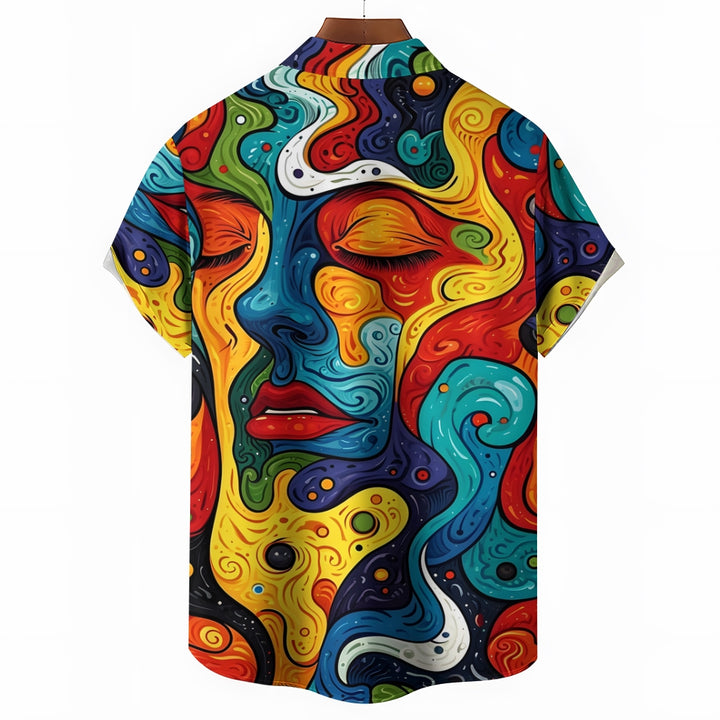 Men's Abstract Art Face Lips Short Sleeve Shirt 2411004332