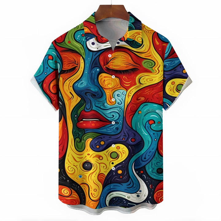 Men's Abstract Art Face Lips Short Sleeve Shirt 2411004332