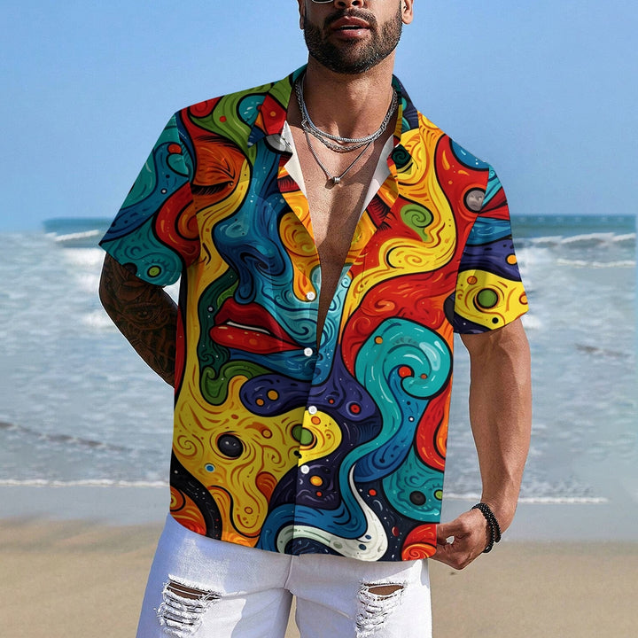 Men's Abstract Art Face Lips Short Sleeve Shirt 2411004332