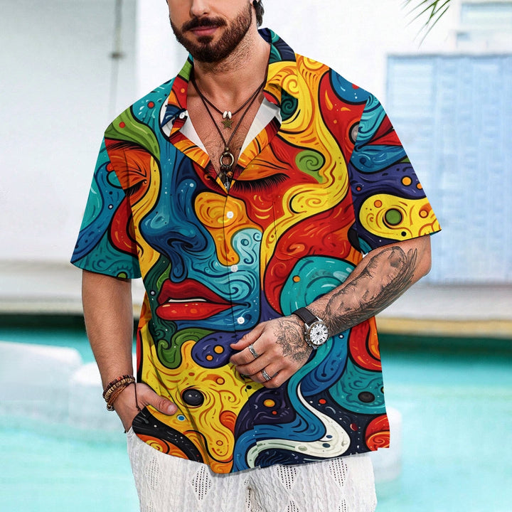 Men's Abstract Art Face Lips Short Sleeve Shirt 2411004332