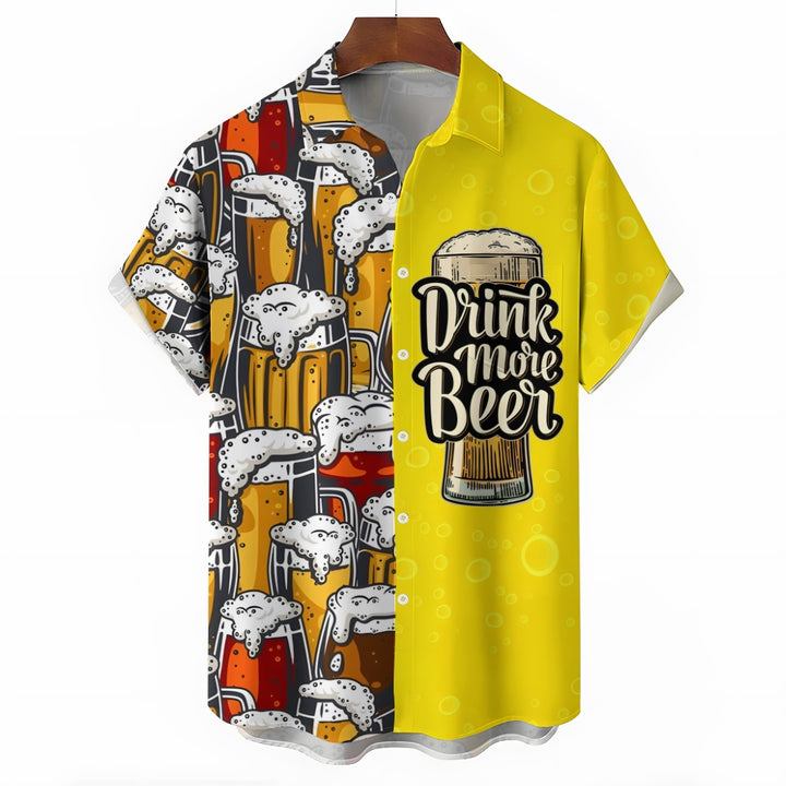 Beer Print Casual Short Sleeve Shirt