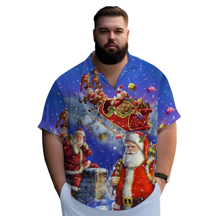 Christmas Santa Print Chest Pocket Hawaiian Shirt