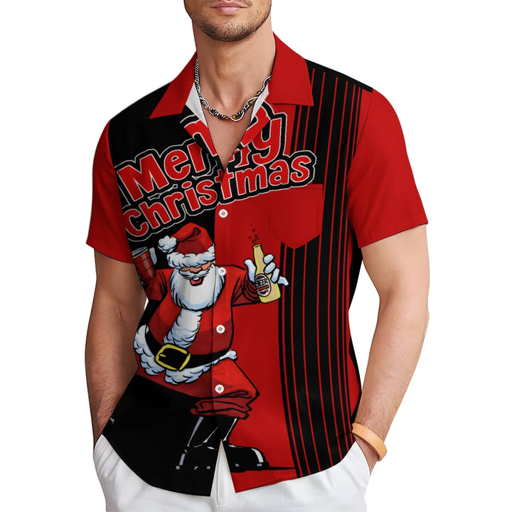 Men's Drink With Father Christmas Printed Short Sleeve Shirt 2411006052