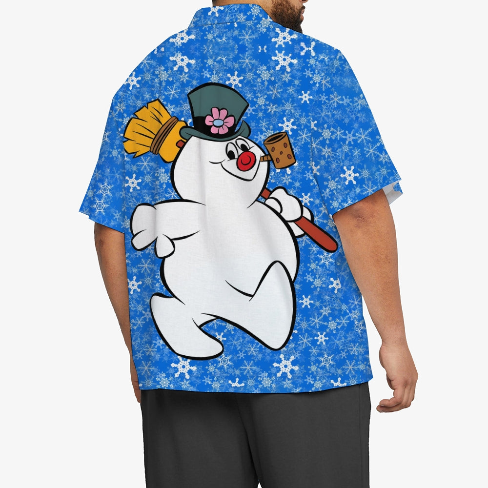 Christmas Snowman Cartoon Print Men's Button Pocket Short Sleeve Shirt 2411007831